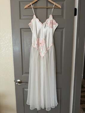 Vintage Victoria's Secret Gold Label Satin and Chiffon Floral Applique Nightgown